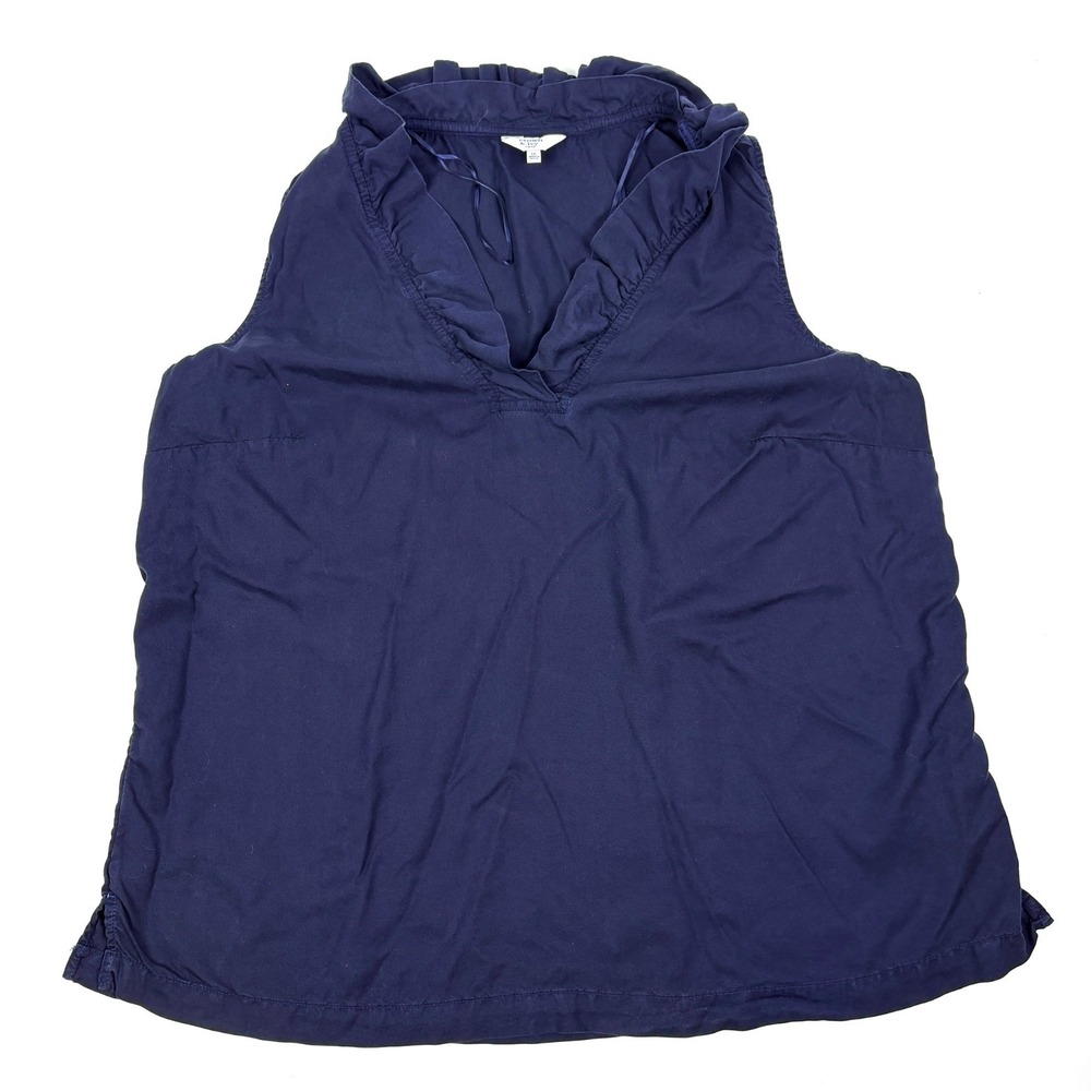 Crown & Ivy Curvy Ruffle‎ Neck Tank Top Womens Sz 1X Navy Blue V Neck Nautical